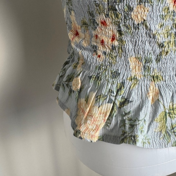 American Eagle Smocked Tube Top Ruffle Hem Blue Floral Medium Festival Y2K - Picture 4 of 14